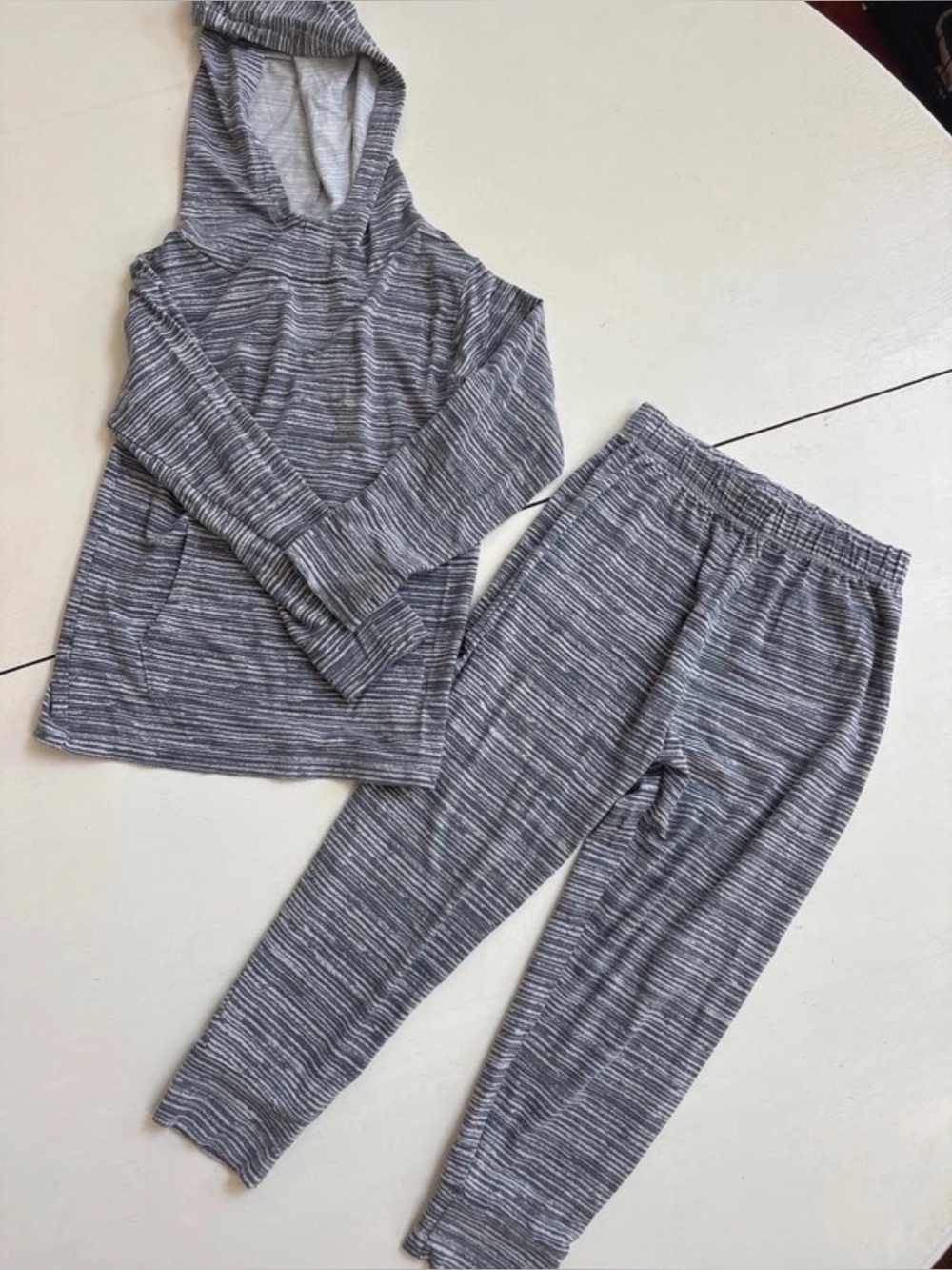 Kids Sweet Bamboo Size 4 Gray Striped Hoodie Pajamas Lounge Set